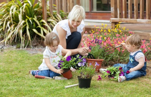Professional patio repair work on a garden patio
