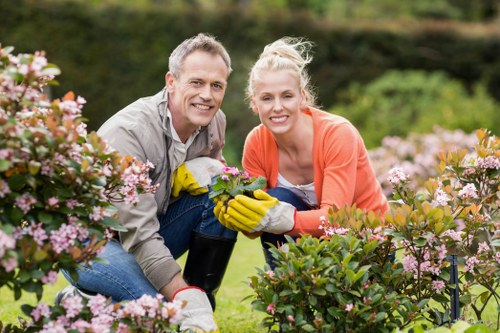 Protective PPE used by landscapers during safe outdoor rubbish handling